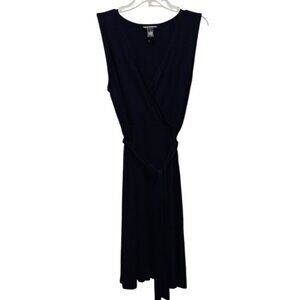 Chelsea & Theodore Belted Knee Length Dress Size Large New Navy Blue Office